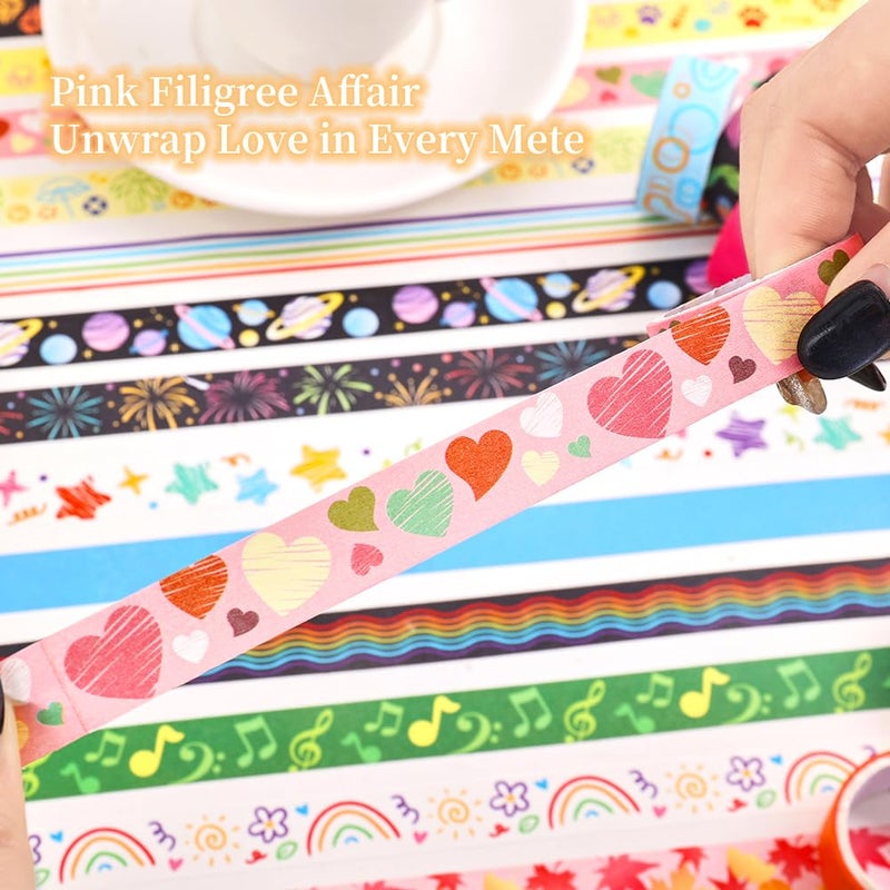 icceemee 30 Rolls Colorful Theme Washi Tape Set with Different Colorful Patterns, Writable Decorative Tapes for Scrapbooking, Junk Journal Supplies, Bullet Journaling, 0.6'' x 79'' per Roll - Image 4